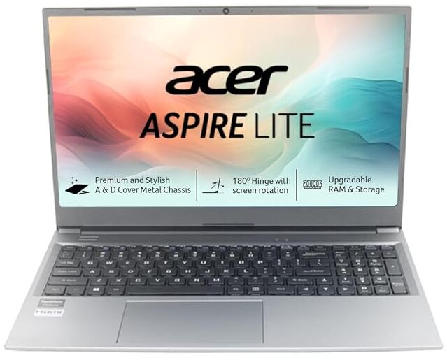 Acer Aspire Lite AMD Ryzen 3 5300U Premium Thin and Light Laptop (8 GB RAM/256 GB SSD/Win11 Home) AL15-41 with 39.62 cm (15.6″) Full HD Display, Metal Body, Steel Gray, 1.6 KG