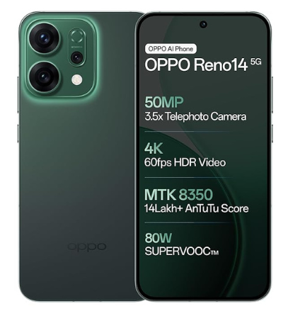 OPPO Reno14 5G (Forest Green, 12GB RAM, 256GB Storage)