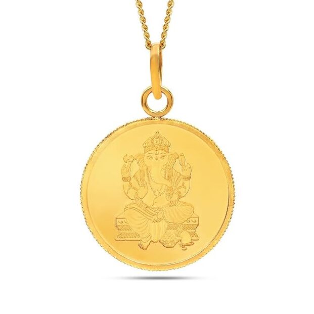 KALYAN JEWELLERS 24K (999) Purity Lord Ganesh Gold Coin Pendant 5 Gms