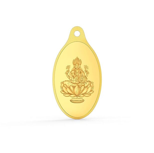 Joyalukkas 24K (999) Purity Gold Coin Pendant | Yellow Color | Lakshmi Design.