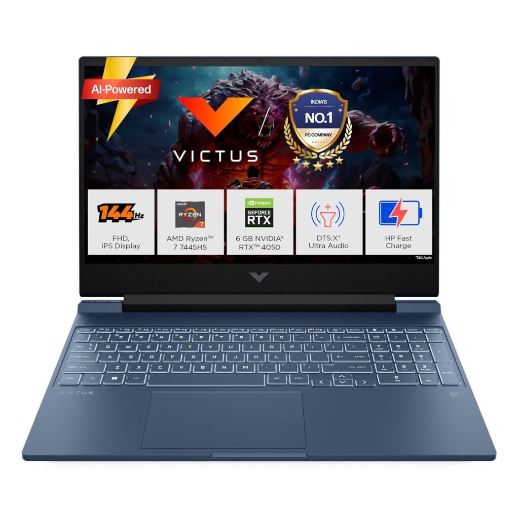 HP Smartchoice Victus, AMD Ryzen 7 7445HS, 6GB RTX 4050, 16GB DDR5(Upgradeable) 512GB SSD, Gaming Laptop